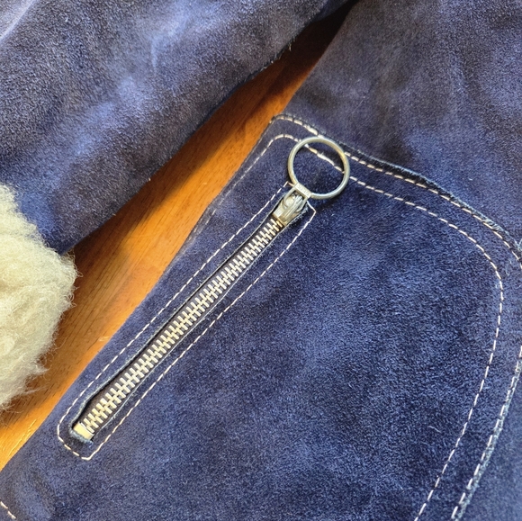 Rare Vintage 60s 70s Blue Velvet Penny Lane Jacket Faux Fur Trim Mod Boho S/M - Picture 5 of 10